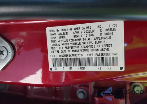 2007 Honda Accord 2.4 Se from USA, damaged, VIN 1HGCM563X7A057537